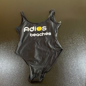 Adios Beaches One Piece Swimsuit Graphic Lemon Print Noo Boundaries Womens Small